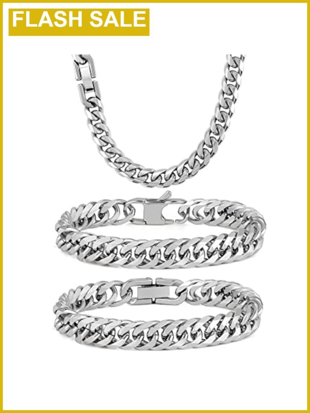 316L Stainless Steel Cuban Link Necklace Bracelet Set 8mm